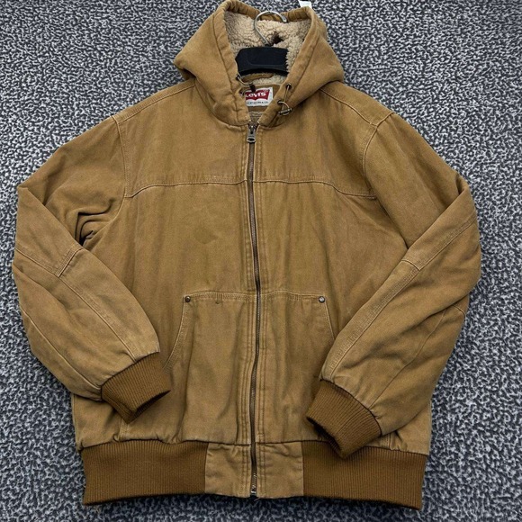 Levi's Bomber Jacket Men Medium Brown Sherpa Lined Workwear Hooded Full Zip M
